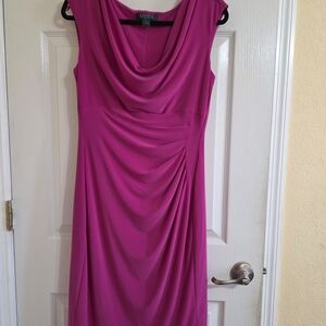 Lauren Ralph Lauren Fuchsia Cowl-Neck Sleeveless Midi Dress